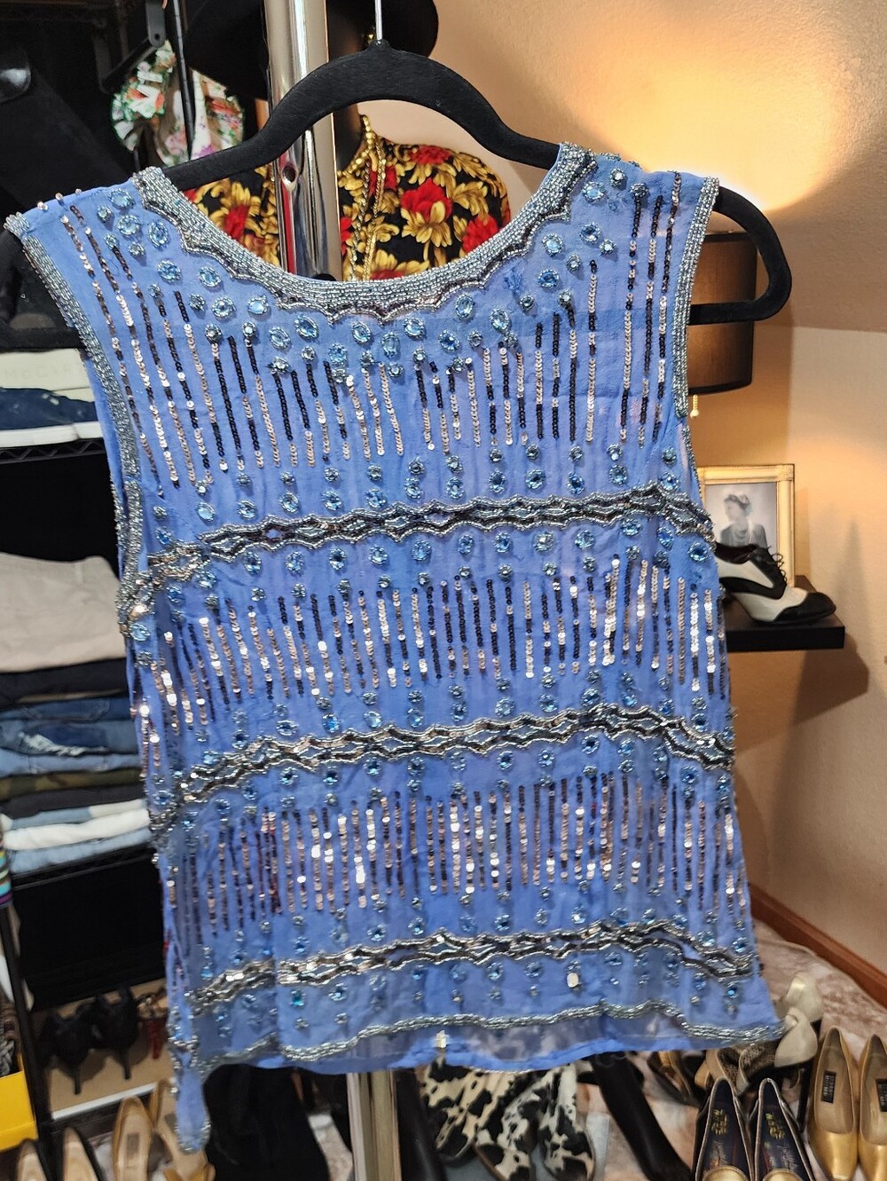 Calypso St. Barth Periwinkle Blue Beaded Sleeveless Top